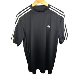 adidas Black Short Sleeve Soccer Jersey with Shoulder 3 Stripes
